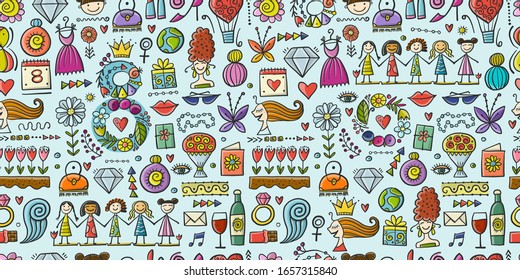 Seamless pattern background for your design. Idea for wallpaper, fabric, wrapping paper. International Women s Day. 8th of march. Female holiday. Vector illustration