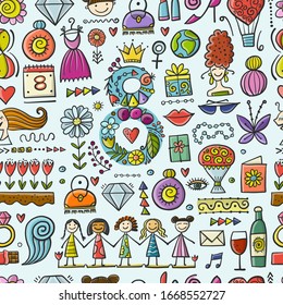 Seamless pattern background for your design. Idea for wallpaper, fabric, wrapping paper. International Women s Day. 8th of march. Female holiday. Vector illustration