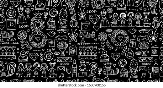 Seamless pattern background for your design. Idea for wallpaper, fabric, wrapping paper. International Women s Day. 8th of march. Female holiday. Vector illustration