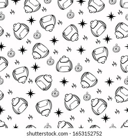 Seamless pattern with backpack and compass. Doodle element. Vector illustration.
