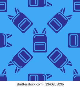 Seamless pattern of backpack on blue background. Blue backgrond for print or web