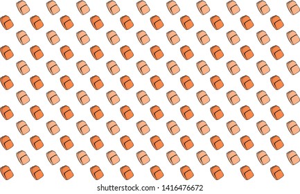 Seamless pattern. Backpacks orange and coral colors on a white background. Vector.
