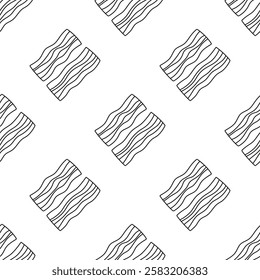 seamless pattern with bacon, slices of fried bacon, outline vector illustration