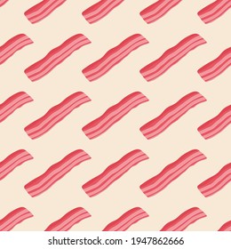 Seamless pattern of bacon strips, bacon background, cartoon style, simple drawing. Vector illustration
