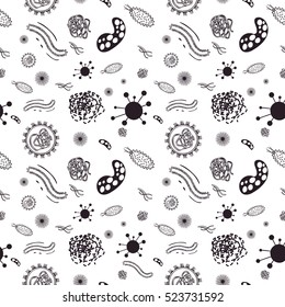 Seamless pattern with bacteria and germs on white background