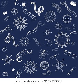 patrón impecable. bacterias, microbios y virus bajo microscopio. microorganismos y patógenos. Fondo del vector