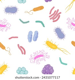 Seamless pattern with bacteria and virus. Biology micro organisms	