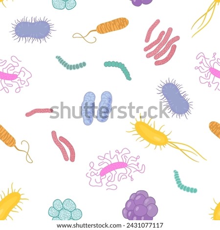 Seamless pattern with bacteria and virus. Biology micro organisms	