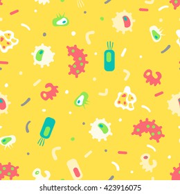 Seamless pattern of bacteria, virus, cells, germs, epidemic bacillus. Vector illustration