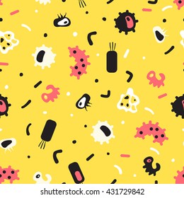 Seamless pattern of bacteria, virus, cells, germs, epidemic bacillus. Vector illustration