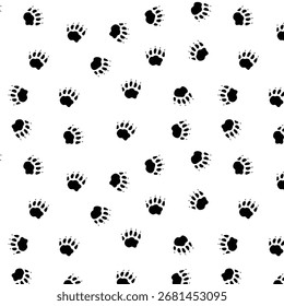 Seamless pattern with badger pawprint in black color with transparent square background