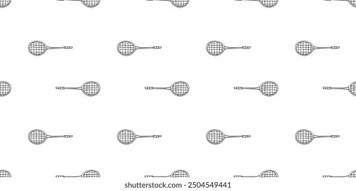 Seamless pattern with badminton racket hand drawn doodle outline vector