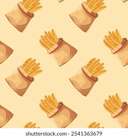 Seamless pattern Bag with bread, loaf, mill, grain, for packaging design, vector illustration