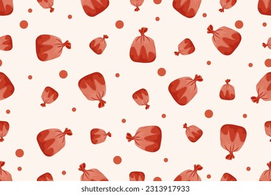 Seamless pattern with bag. Holiday banner with Bag of gifts. Vector illustration. Endless ornament. Wallpaper and bed linen print.