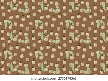 .Padrão sem costura de sacos de terra e composto. fertilizantes orgânicos para o conceito de jardim. Fundo vetorial e textura.  Jardinagem, agricultura, tema da agricultura. 