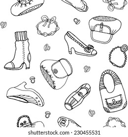 Seamless pattern bags and shuses white