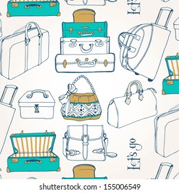 Seamless pattern with a lot of bags and suitcases. Let's go see the world. Travel.