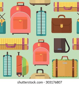 Seamless pattern of bags and suitcases. Vector flat design background.