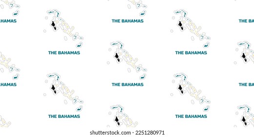El patrón sin fisuras del mapa del país de LAS BAHAMAS en los colores de la bandera de LAS BAHAMAS.  Con la leyenda del nombre del país "LAS BAHAMAS".