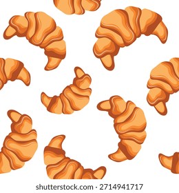Patrón sin fisuras con croissants horneados con volumen suave y Formas suaves, para menús y varios diseños de alimentos	