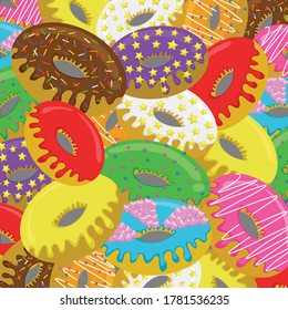 donut cocidos sin soldadura con recubrimiento multicolor y torta de tope en vectores