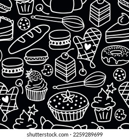 Seamless pattern with baked goods. Print for textile, wallpaper, covers, surface. Retro stylization. For fashion fabric.