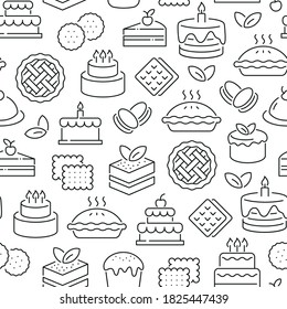 Seamless pattern with bakery. Black and white thin line icons