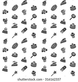 Seamless pattern of bakery and cake icons. Candy, sweet set. Vector