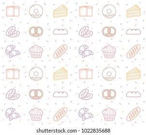 Seamless pattern for bakery with colored line icons, vector eps10 illustration