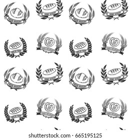 Seamless pattern with bakery emblems. Design element for poster, wrapping paper. Vector illustration 