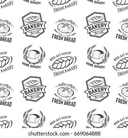 Seamless pattern with bakery emblems. Design element for poster, wrapping paper. Vector illustration 