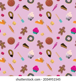 Seamless pattern of bakery items and pastries
