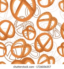 Patrón sin inconvenientes con productos pretzel de panadería para tienda de panadería caricatura alimentos ilustración vectorial plana sobre fondo blanco