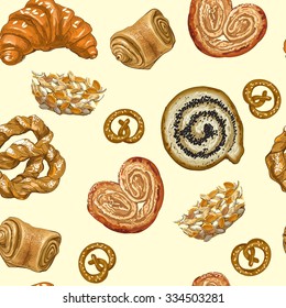 Seamless pattern with bakery product. Vector illustration.