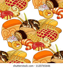 the is seamless pattern bakery products in the assortment  vector illustration