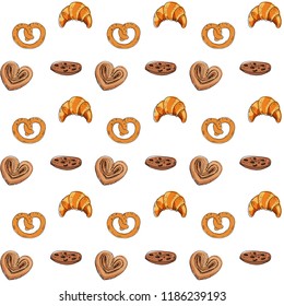 Seamless pattern with bakery products. Vector illustration.