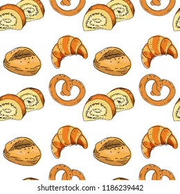 Seamless pattern with bakery products. Vector illustration.