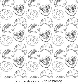 Seamless pattern with bakery products. Vector illustration.