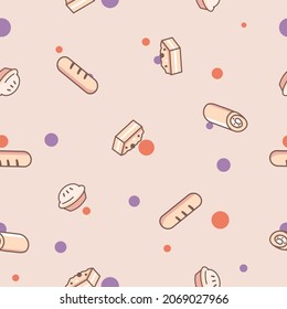 Seamless pattern with bakery products, Vector illustration.