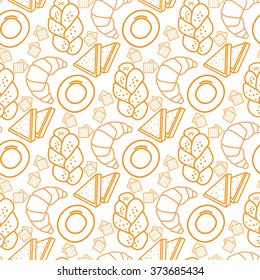 Seamless pattern with bakery products.Elements for logo,label,menu,cafe shop backdrop. 