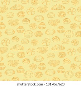 Seamless pattern bakery, vector illustration, sketch, background