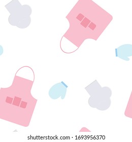 estampado sin fisuras, horneado, delantal, mitones, paletizadores, cocinero, gorra de cocinero, sombrero, ropa de cocinero, imágenes vectoriales aisladas en fondo blanco, rosa, azul