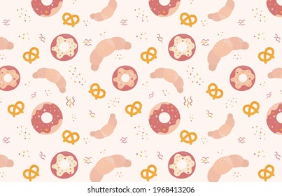 seamless pattern baking donut croissant pretzel vector