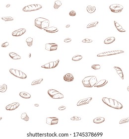 Seamless pattern with baking food. Hand drawn illustration converted to vector