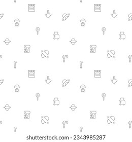 Seamless pattern with baking tool icon on white background. Included the icons as kitchen utensils, equipment, apron, kitchenware, bakery, scales, dough, rolling pin, oven And Other Elements.