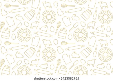 seamless pattern with baking traditional easter cake and cookies- vector illustration