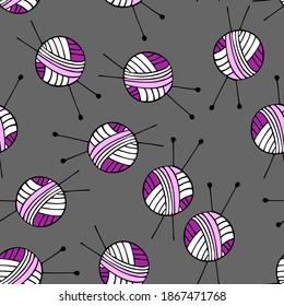 Seamless pattern with a ball of knitting thread. Vector illustration.