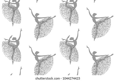 Seamless Pattern with Ballerina Dancing in Tutu. Vector illustration