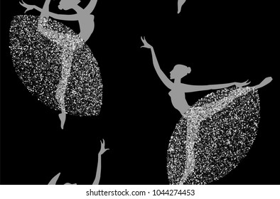 Seamless Pattern with Ballerina Dancing in Tutu. Vector illustration