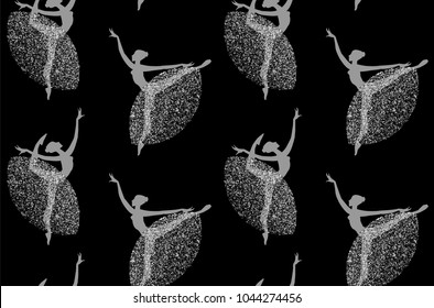 Seamless Pattern with Ballerina Dancing in Tutu. Vector illustration